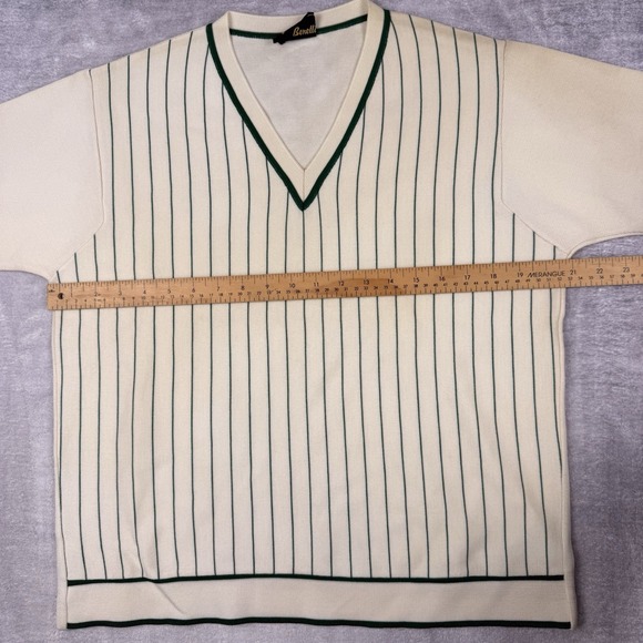 Enzo Benella Sweater Mens Large White Knit Short Sleeve Pinstripe Vtg 50s Tennis - Picture 9 of 10